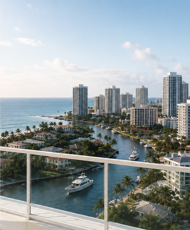 Fort Lauderdale coastline, waterways, and high-rise buildings.